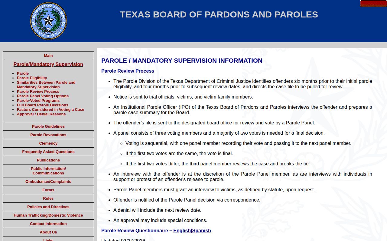 Texas parole review process for Floyd County release supervision
