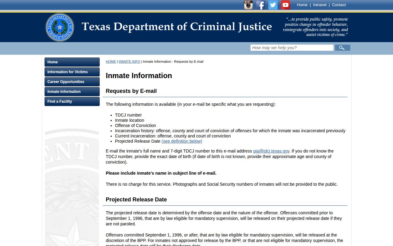 Texas projected release date information for a Floyd County inmate